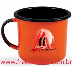 14030 CANECA ESMALTADA 370 ML LARANJA INTERIOR NA COR PRETA