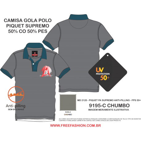 9195-E CAMISA GOLA POLO PIQUET SUPREMO COR CHUMBO