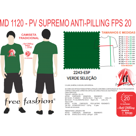 2243 ESP CAMISETA TRADICIONAL ANTI PILLING VERDE SELEÇÃO