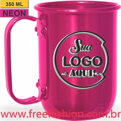 005 CANECA DE ALUMÍNIO 350 ML ROSA NEON COLORIDA