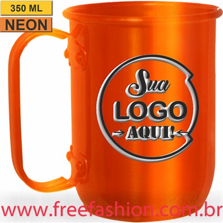 005 CANECA DE ALUMÍNIO 350 ML LARANJA NEON COLORIDA