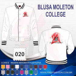 0020 JAQUETA COLLEGE MOLETON FLANELADO BRANCO