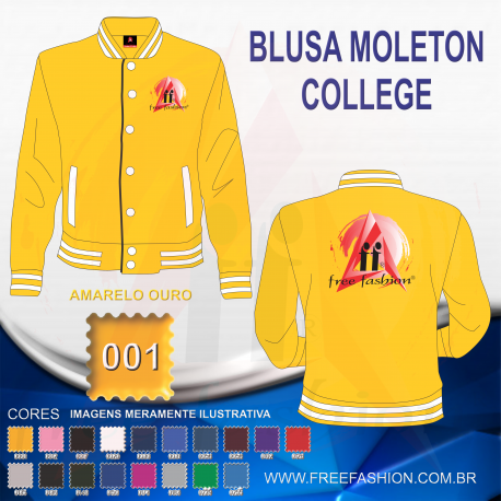 0001 JAQUETA COLLEGE MOLETON FLANELADO AMARELO OURO