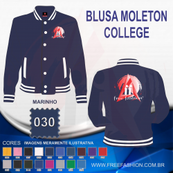 0030 JAQUETA COLLEGE MOLETON FLANELADO AZUL MARINHO