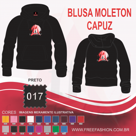 0017C BLUSA MOLETON FLANELADO COM CAPUZ PRETO