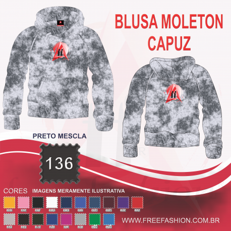 0136C BLUSA MOLETON FLANELADO COM CAPUZ MESCLA PRETO