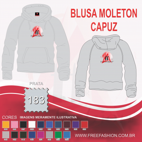 0183C BLUSA MOLETON FLANELADO COM CAPUZ PRATA