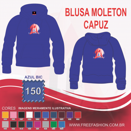 0150C BLUSA DE MOLETON FLANELADO COM CAPUZ AZUL BIC
