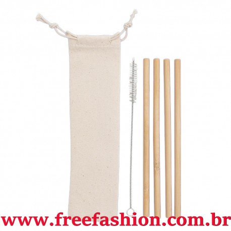 14597 Kit Canudos de Bambu com Escova de Limpeza