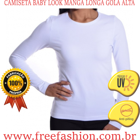 0011 CAMISETA BABY LOOK MANGA LONGA GOLA ALTA ANTI PILLING COM PROTEÇÃO SOLAR