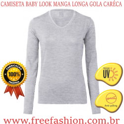 0012 CAMISETA BABY LOOK MANGA LONGA GOLA CARÉCA ANTI PILLING COM PROTEÇÃO SOLAR