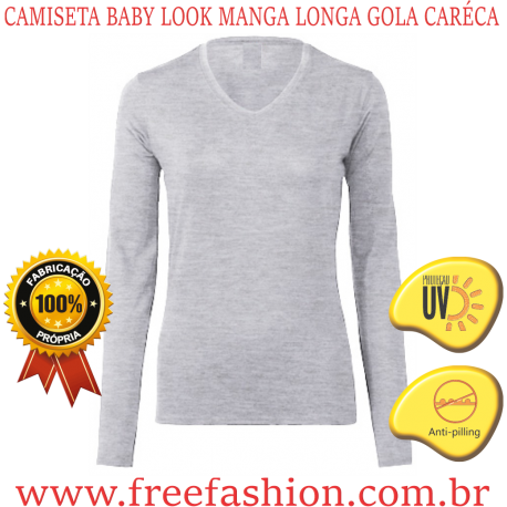 0012 CAMISETA BABY LOOK MANGA LONGA GOLA CARÉCA ANTI PILLING COM PROTEÇÃO SOLAR