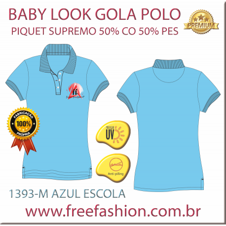 1393-M BL CAMISA GOLA POLO BABY LOOK COR AZUL ESCOLA