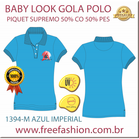 1394-M BL CAMISA GOLA POLO BABY LOOK COR AZUL IMPERIAL