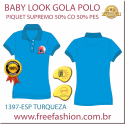 1397-ESP BL  CAMISA GOLA POLO BABY LOOK COR AZUL TURQUEZA