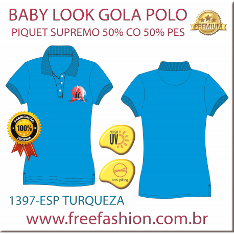 1397-ESP BL  CAMISA GOLA POLO BABY LOOK COR AZUL TURQUEZA