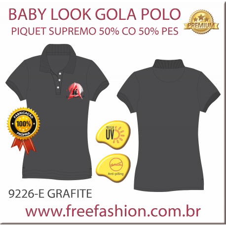 9226-E BL CAMISA GOLA POLO BABY LOOK COR GRAFITE