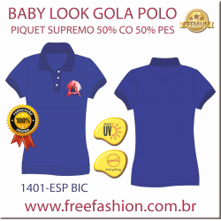 1401-ESP BL CAMISA GOLA POLO BABY LOOK COR AZUL BIC ANTI PILLING UV