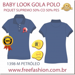 1398-M BL CAMISA GOLA POLO BABY LOOK COR PETRÓLEO ANTI PILLING UV PROTECTION