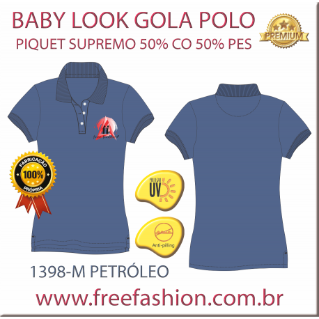 1398-M BL CAMISA GOLA POLO BABY LOOK COR PETRÓLEO ANTI PILLING UV PROTECTION