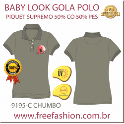 9195-C BL CAMISA GOLA POLO BABY LOOK COR CHUMBO ANTI PILLING UV PROTECTION