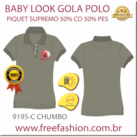 9195-C BL CAMISA GOLA POLO BABY LOOK COR CHUMBO ANTI PILLING UV PROTECTION