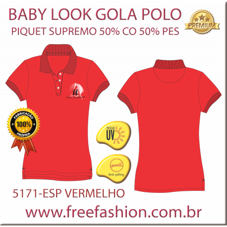5171-ESP BL CAMISA GOLA POLO BABY LOOK COR VERMELHO ANTI PILLING UV PROTECTION