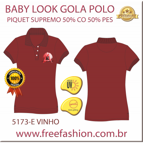 5173-E BL CAMISA GOLA POLO BABY LOOK COR VINHO ANTI PILLING UV PROTECTION