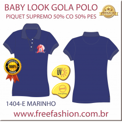 1404-E BL CAMISA GOLA POLO BABY LOOK COR MARINHO ANTI PILLING UV PROTECTION