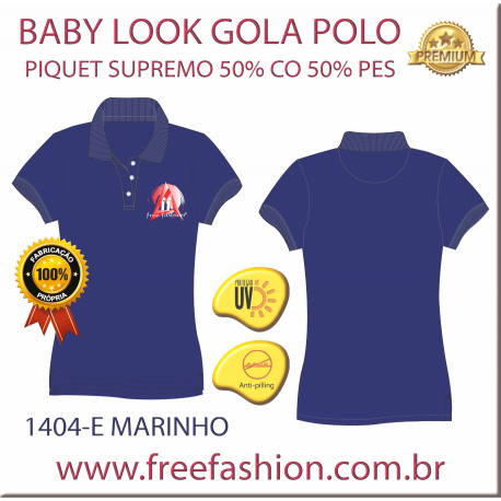 1404-E BL CAMISA GOLA POLO BABY LOOK COR MARINHO ANTI PILLING UV PROTECTION