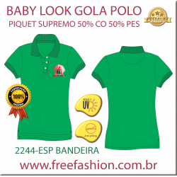 2244-ESP BL CAMISA POLO BABY LOOK COR VERDE BANDEIRA ANTI PILLING PROTEÇÃO UV