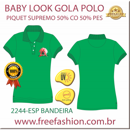 2244-ESP BL CAMISA POLO BABY LOOK COR VERDE BANDEIRA ANTI PILLING PROTEÇÃO UV