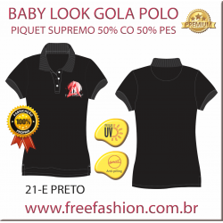 21-E BL CAMISA GOLA POLO PRETA PIQUET 5050 ANTI PILLING PROTEÇÃO UV