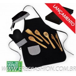 KF 00303 Conj. De Utensílios Em Bambu 30 Cm E Acessórios - 8 Pçs