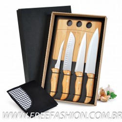 ME 21843  Kit Para Cozinha Em Bambu/Inox Com Avental - 6 Pçs