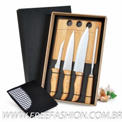 ME21853 Kit Para Cozinha Em Bambu/Inox Com Avental - 6 Pçs