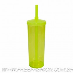 0330 COPO LONG DRINK 330 ML COM TAMPA E CANUDO AMARELO NEON