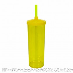 0330 COPO LONG DRINK 330 ML COM TAMPA E CANUDO AMARELO TRANSLÚCIDO